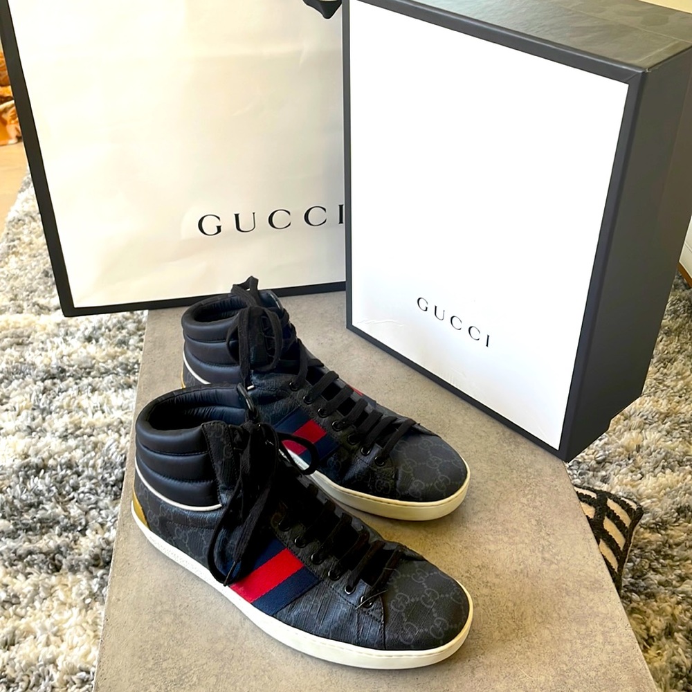 Gucci Mens Ace Supreme GG High-Top Sneakers.